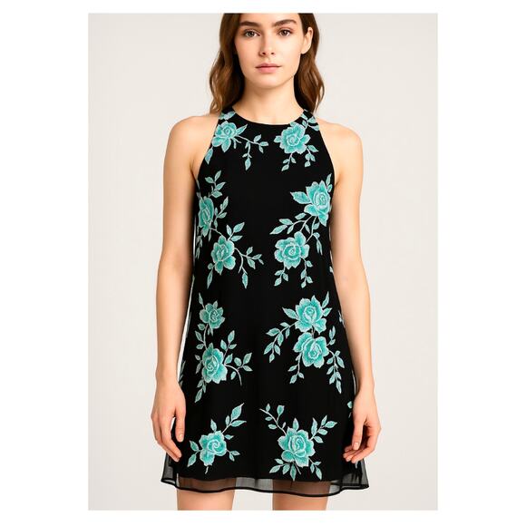 ICE Floral Embroidered Mesh Swing Dress Size M Black Bow Sheer Fairy Romantic - Picture 1 of 13